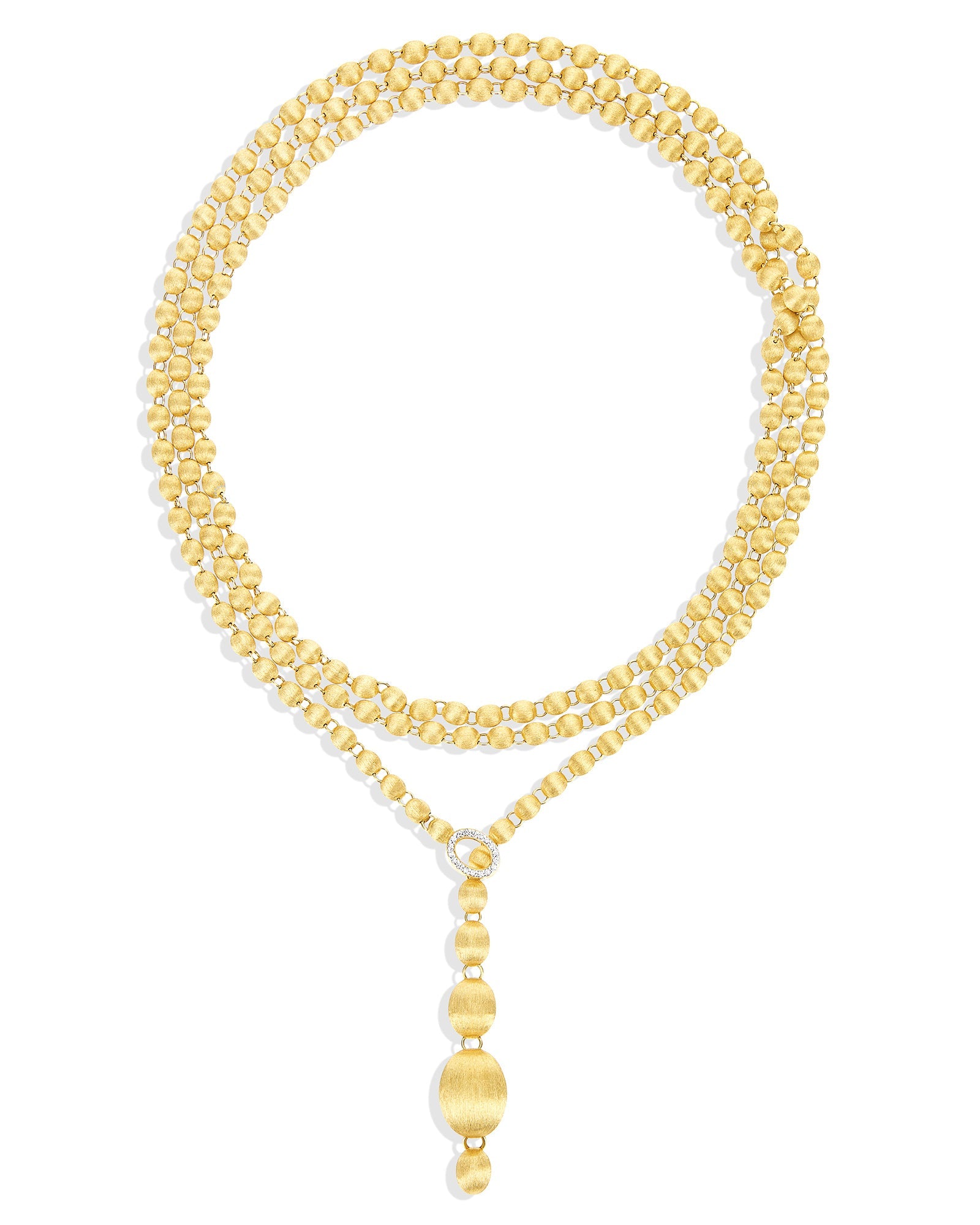 "Ivy" slanke, met de hand gegraveerde gouden boules en diamanten converteerbare statement ketting (groot)