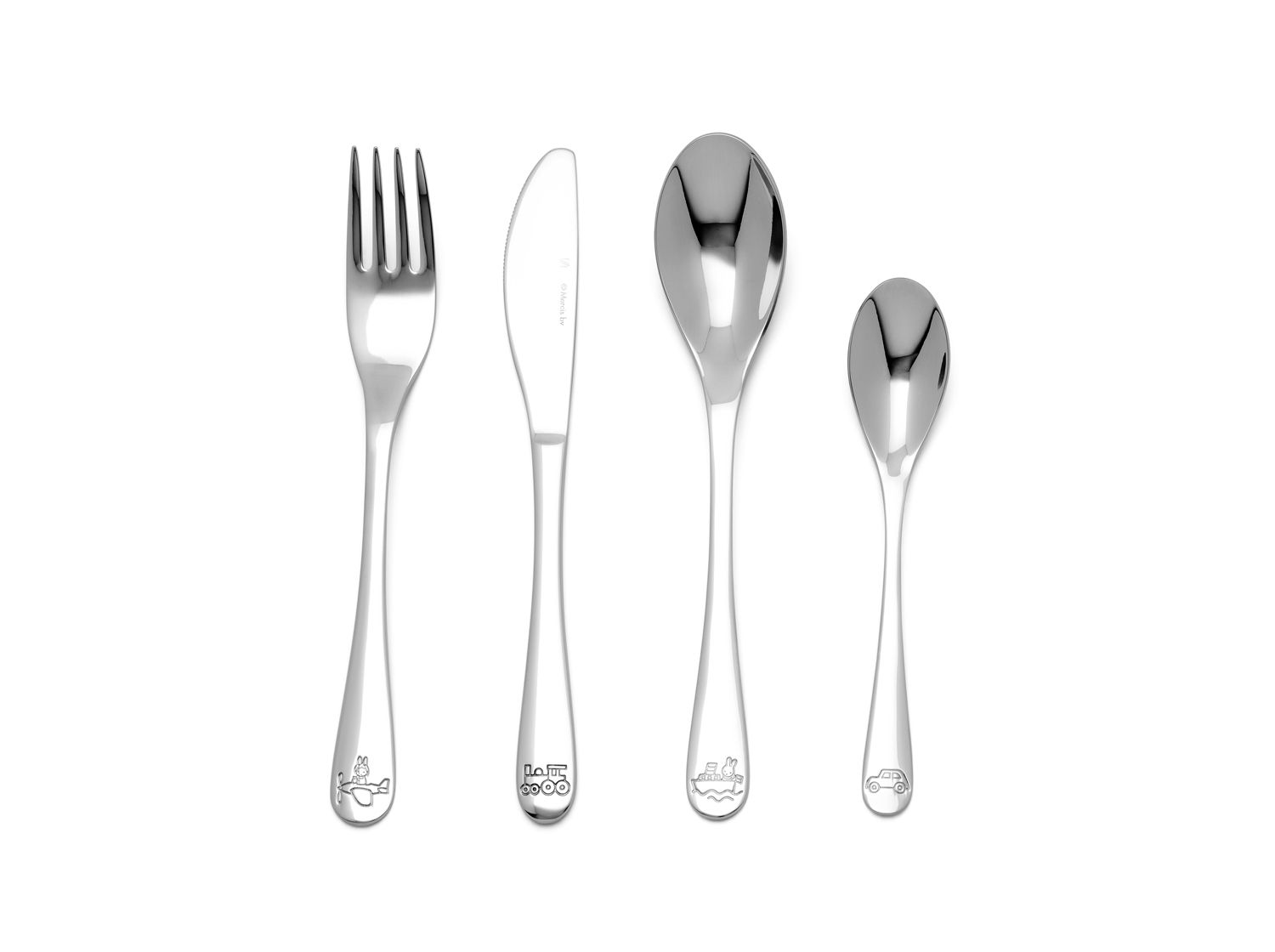 Children's cutlery miffy vehicles, 4-piece, stainless steel