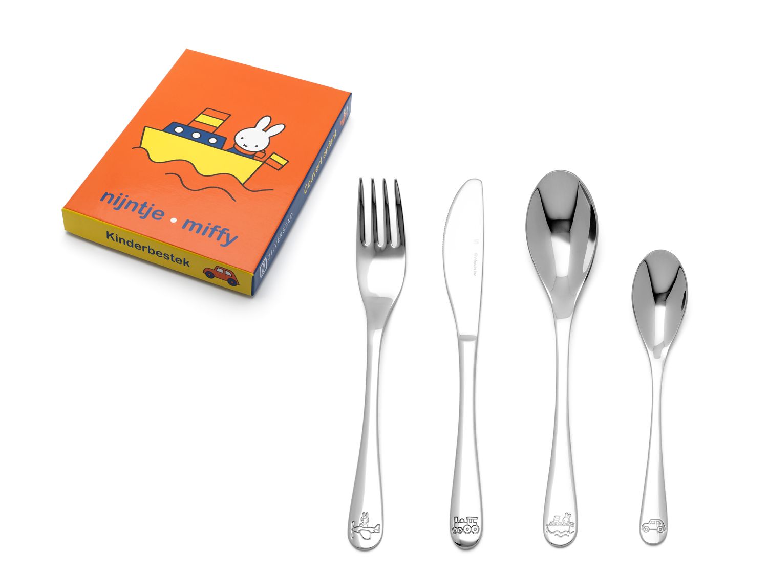 Children's cutlery miffy vehicles, 4-piece, stainless steel