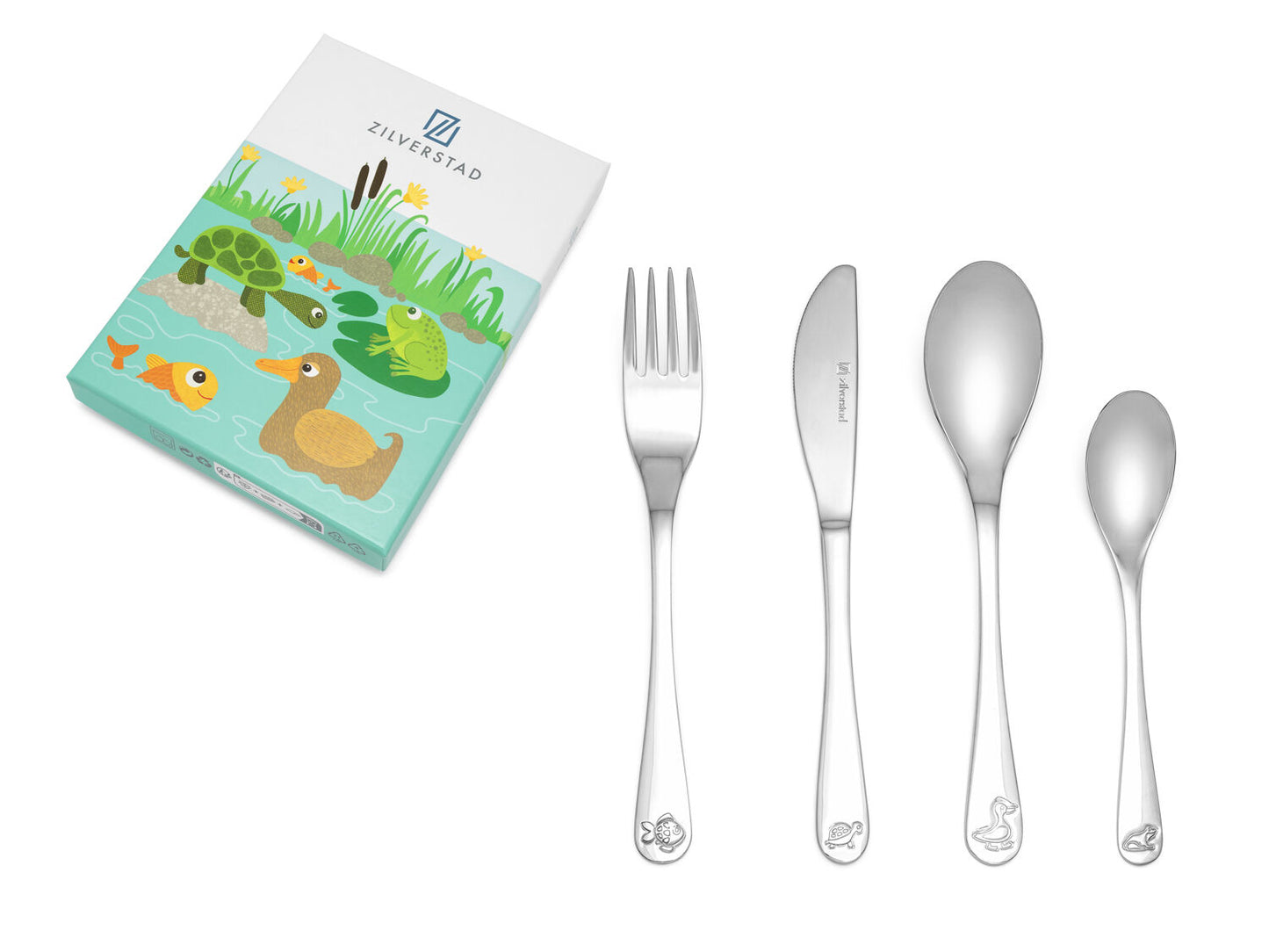 Children's cutlery Pond Animals, 4-piece, stainless steel