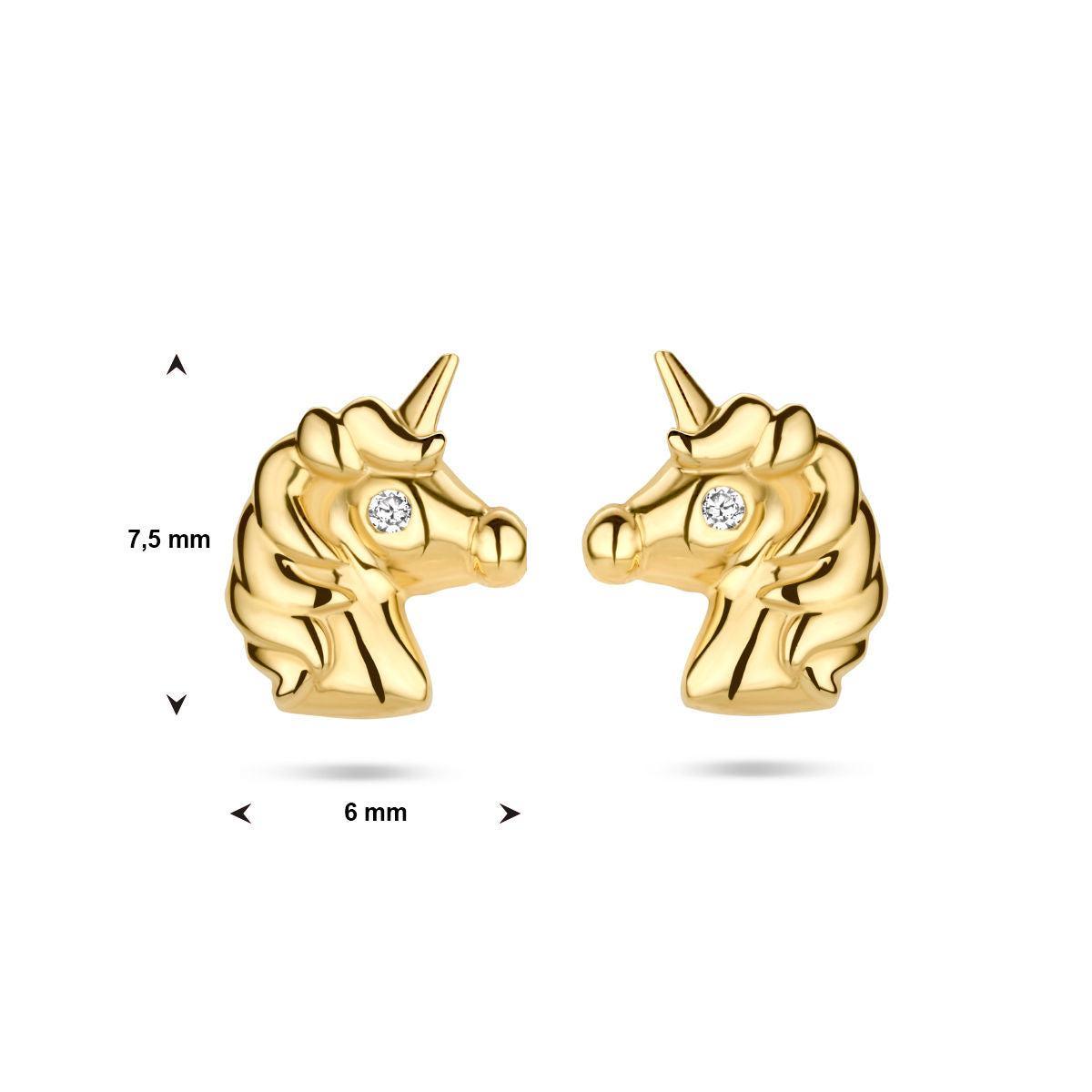 Oorknoppen eenhoorn zirkonia 14k geelgoud - 40.25665 - Brunott Juwelier