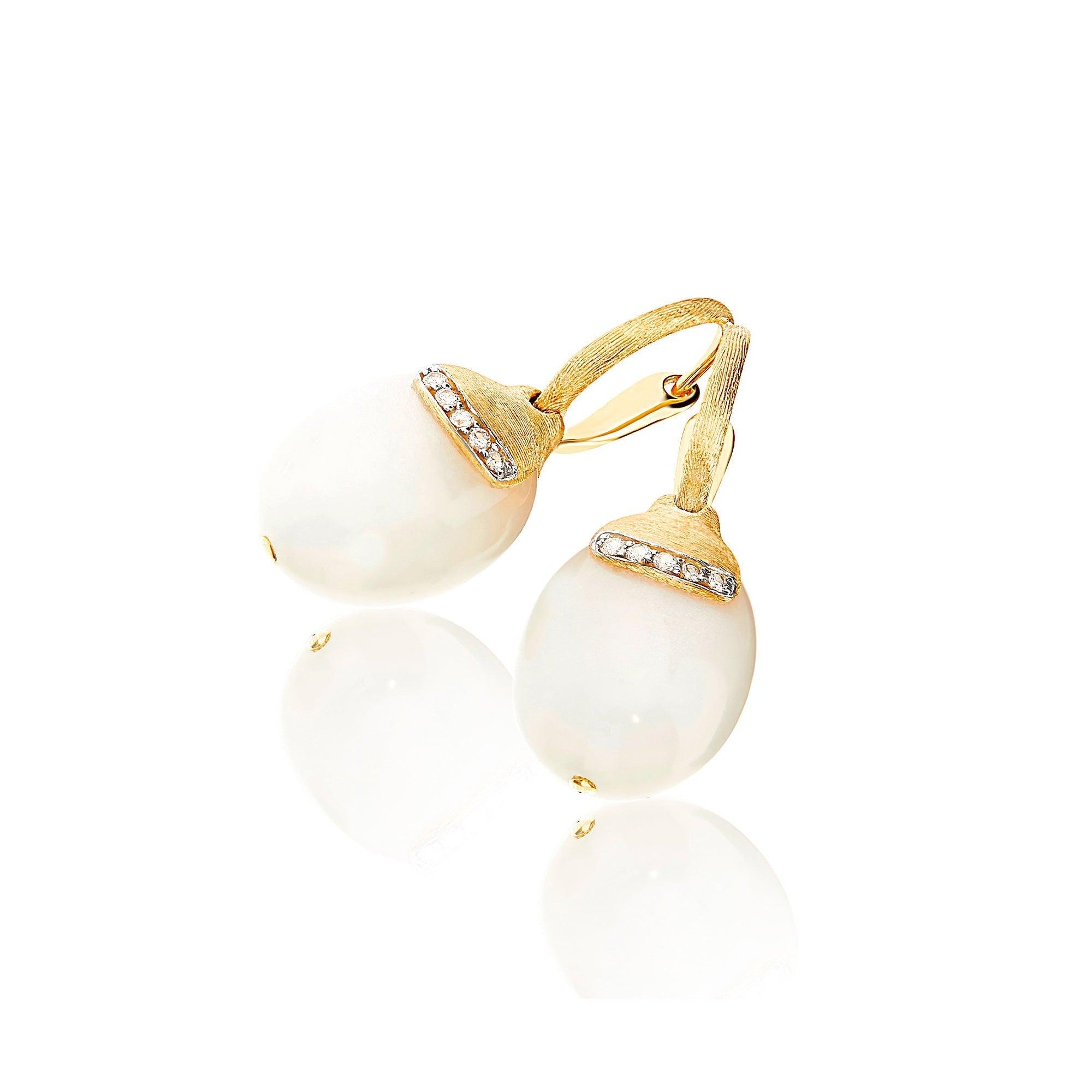 WHITE DESERT "AMULETS" CILIEGINE GOLD AND WHITE MOONSTONE EARRINGS WITH DIAMONDS (LARGE)