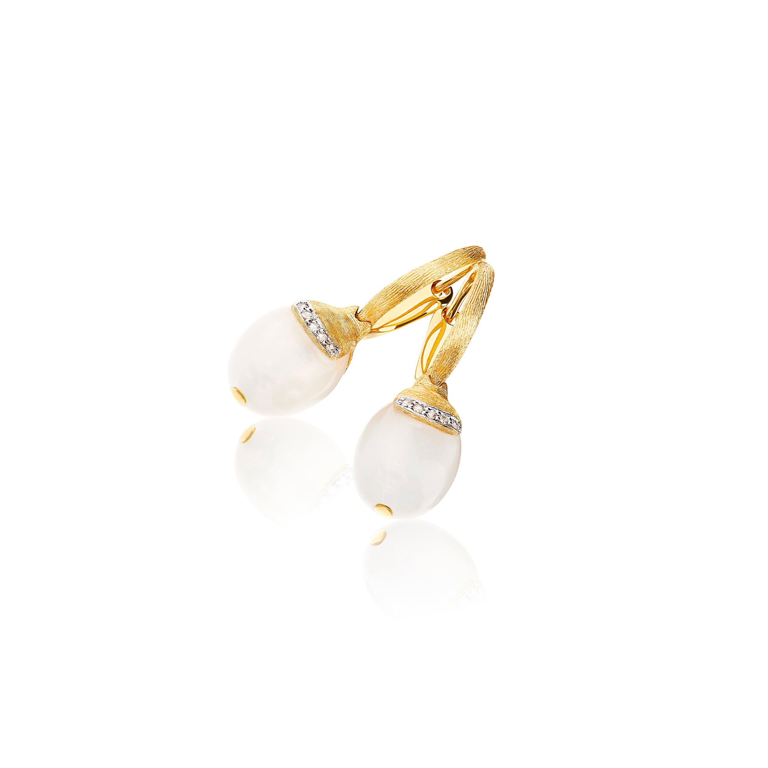 WHITE DESERT "AMULETS" CILIEGINE GOLD AND WHITE MOONSTONE EARRINGS WITH DIAMONDS (SMALL) - Brunott Juwelier